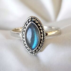 NEW 925 Sterling Silver Labradorite Bezel Set Marquis Shaped Gemstone Ring 8.5